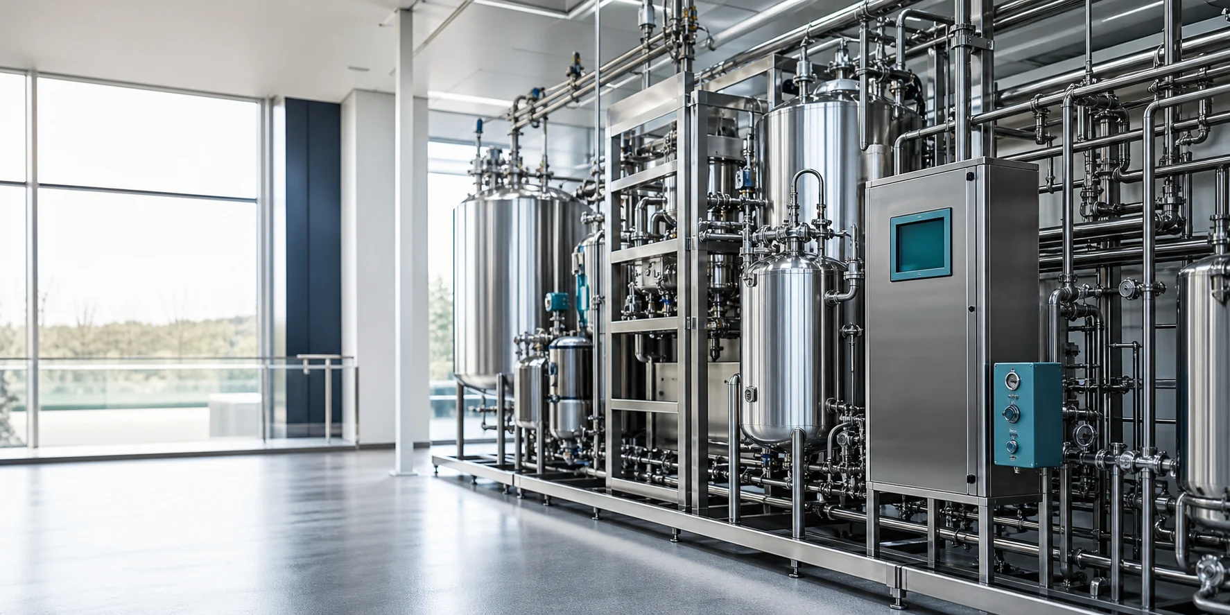Modern stainless-steel modular process system in a clean production environment