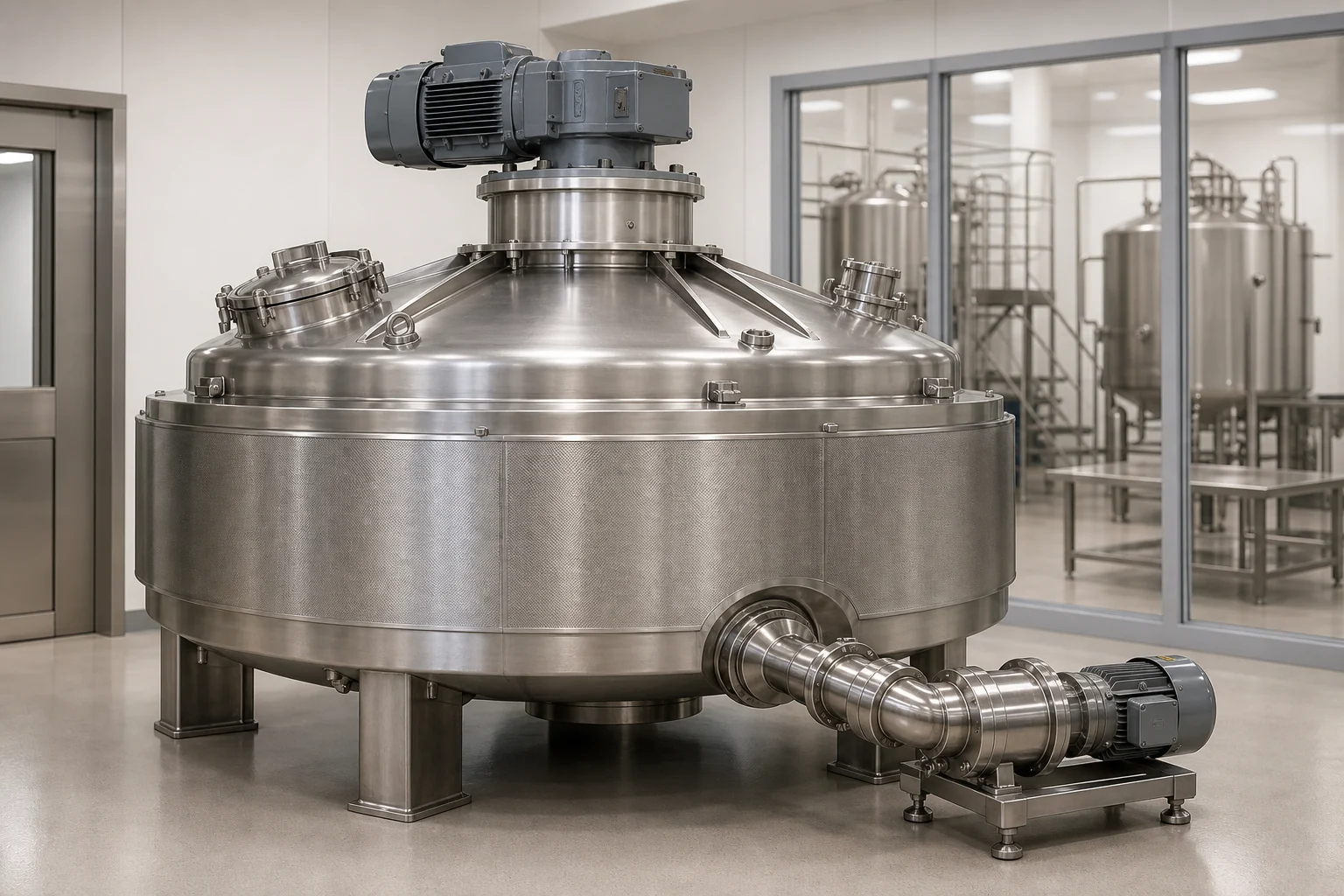 High-viscosity compounding tank with anchor agitator drive and heated sanitary vessel