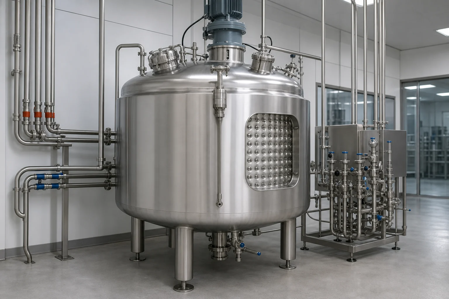Jacketed formulation tank with insulated shell, sanitary agitator and thermal-control connections